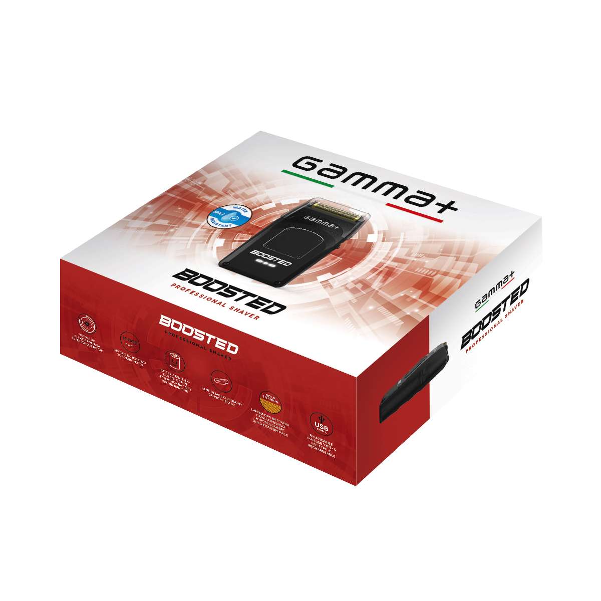Gamma Boosted shaver with 11,000 rpm motor and gold titanium hypoallergenic foil