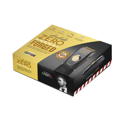 Gamma Absolute Zero shaver with gold-plated titanium plate, forged blades, and integrated trimmer